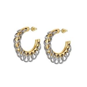 18k Gold Plated Two-Tone Hoop Earrings